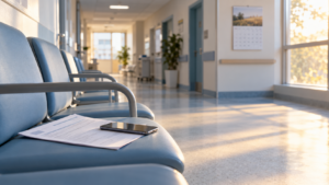 Sala d'attesa al mattino, vuota. Hai la tua prenotazione, sei il primo non devi fare coda grazie a Avvocato esperto in liste d’attesa e diritto alla salute
