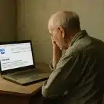immagine di un uomo anziano in attesa del suo TFR/TFS pubblico impiego: di fronte al sito internet dell'INPS