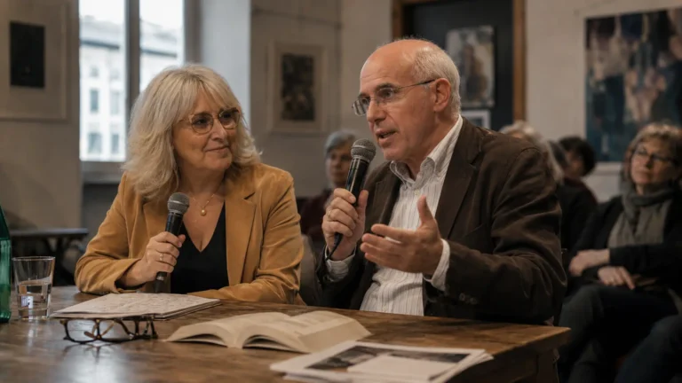 Avvocato Rita Lasagna e Vittorio Agnoletto alla presentazione del libro Industria e diritto alla salute a Savona nel 2026
